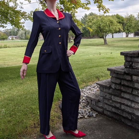 Vintage John Roberts Western Style Navy Red Pants Suit 9/10 Large - Picture 2 of 16